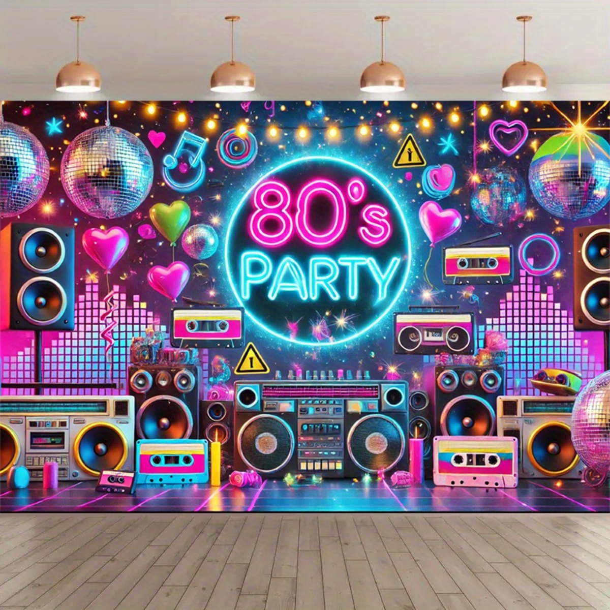 Interior Design Years Of School - Modern 80s party photography backdrop, neon